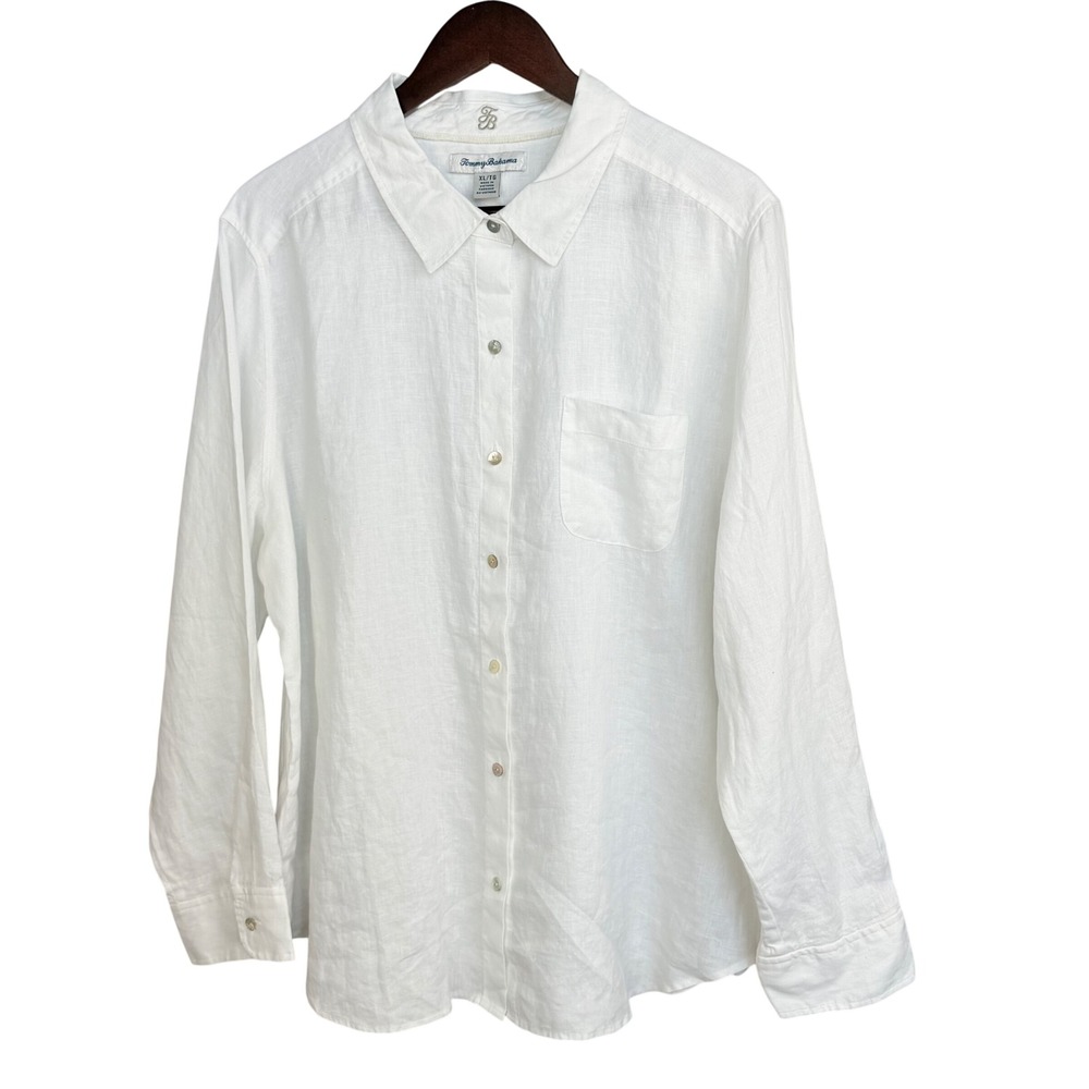 Tommy Bahama Linen Shirt White Button Down Long Sleeve Men XL 261-SW3214 Coastal